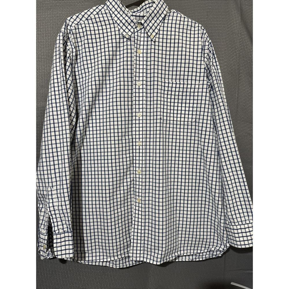 Lucky Brand Dungarees Mens XXL White Blue Plaid Button Up Shirt Long Sleeve